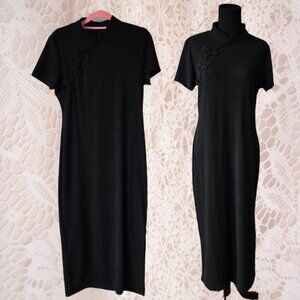 Dazy Black Qipao Style Stretch T-Shirt Style Dress Modern Contemporary Classic